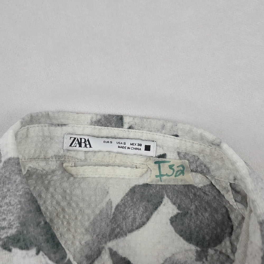 Zara Printed Seersucker Lightweight Buttondown Short Sleeve Shirt Sm I52 - Picture 6 of 6